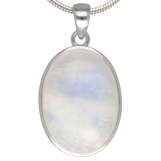 Regenbogen Mondstein Anhänger (oval) in Silber gefasst