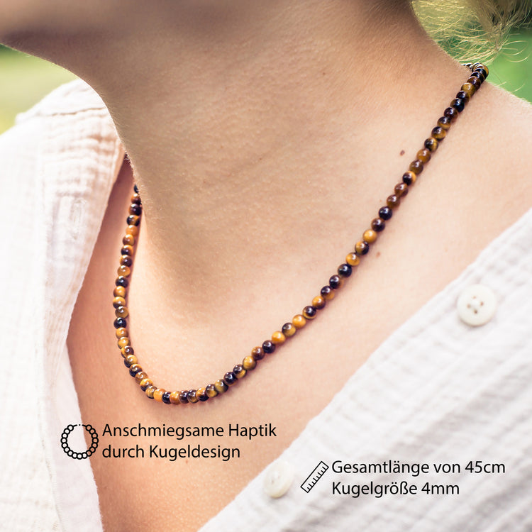Tigerauge Kugelkette | Ø 4mm mit 925er Silber Verschluss | 45cm