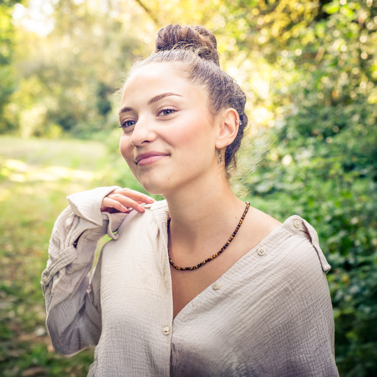 Tigerauge Kugelkette | Ø 4mm mit 925er Silber Verschluss | 45cm