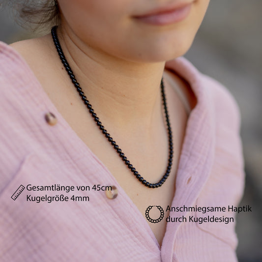 Onyx Kugelkette | Ø 4mm mit 925er Silber Verschluss | 45cm