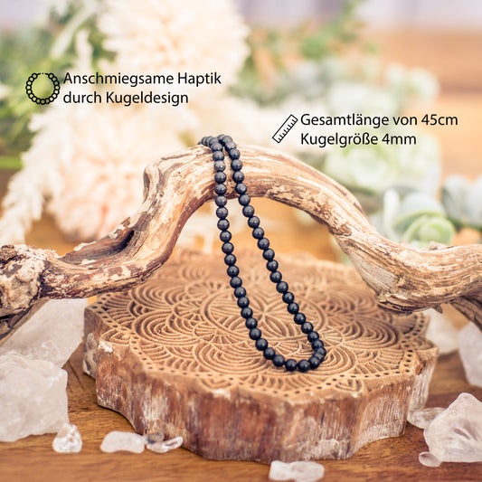 Schungit Kugelkette | Ø 4mm mit 925er Silber Verschluss | 45cm