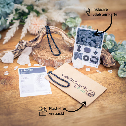 Schungit Kugelkette | Ø 4mm mit 925er Silber Verschluss | 45cm