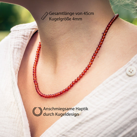Karneol Kugelkette | Ø 4mm mit 925er Silber Verschluss | 45cm