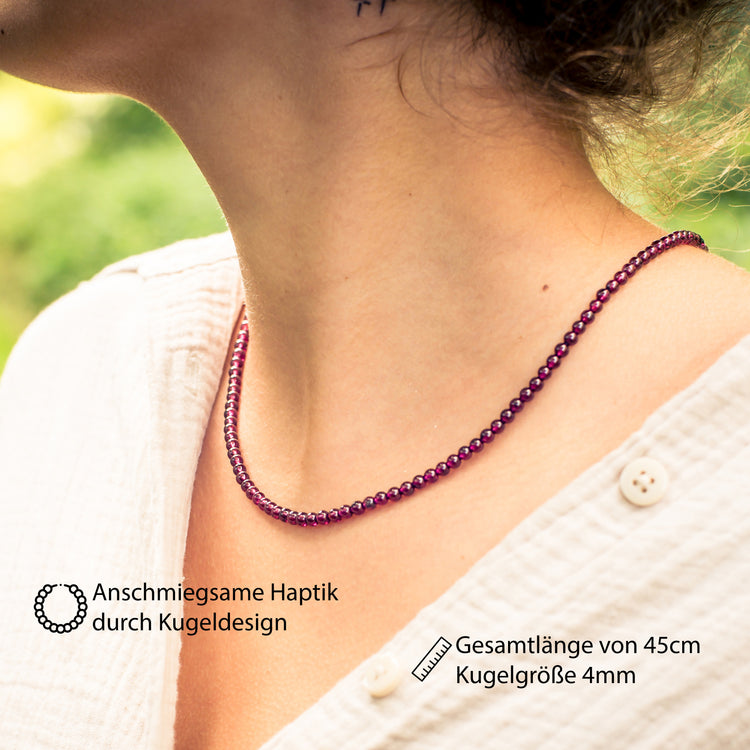 Granat Kugelkette | Ø 4mm mit Silber Verschluss | 45cm