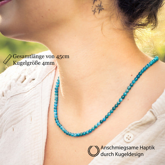 Apatit Kugelkette | Ø 4mm mit 925er Silber Verschluss | 45cm