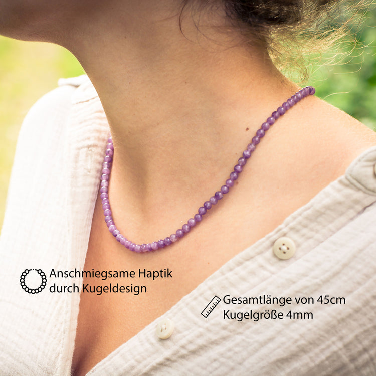 Lepidolith Kugelkette | Ø 4mm mit 925er Silber Verschluss | 45cm