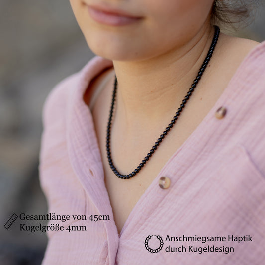 Turmalin, schwarz (Schörl) Kugelkette | Ø 4mm mit 925er Silber Verschluss | 45cm