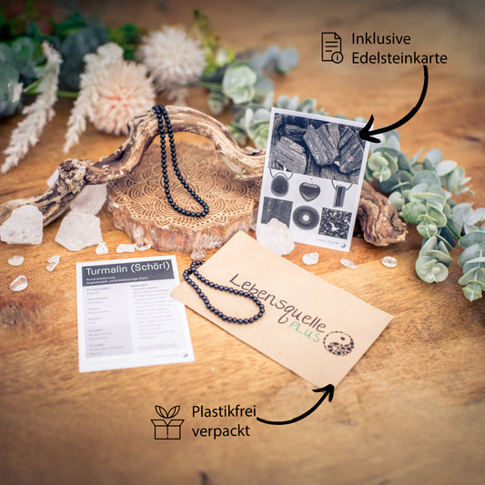 Turmalin, schwarz (Schörl) Kugelkette | Ø 4mm mit 925er Silber Verschluss | 45cm