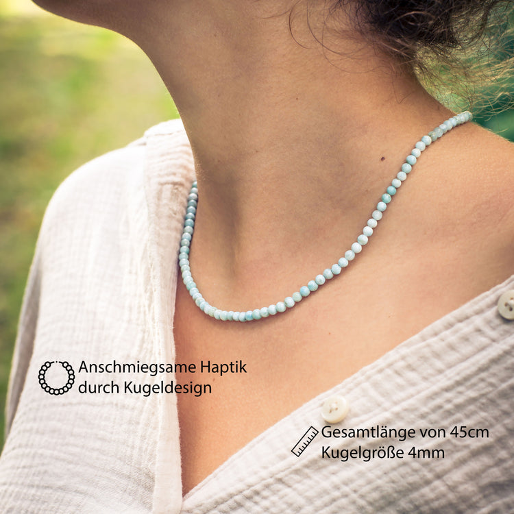 Larimar Kugelkette | Ø 4mm mit 925er Silber Verschluss | 45cm