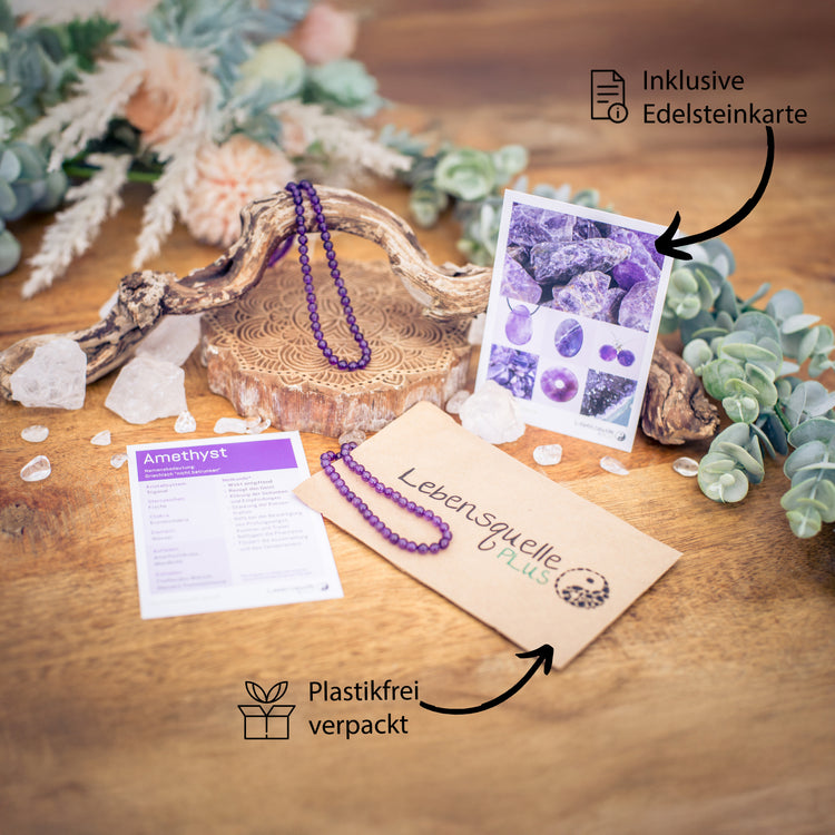 Collar de bolas de amatista | Ø 4mm con cierre de plata de ley 925 | 45cm