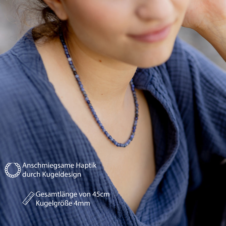 Sodalith Kugelkette | Ø 4mm mit 925er Silber Verschluss | 45cm
