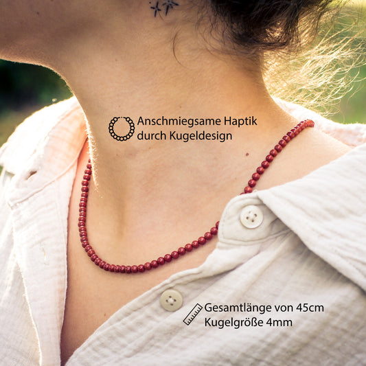 Jaspis, rot Kugelkette | Ø 4mm mit 925er Silber Verschluss | 45cm