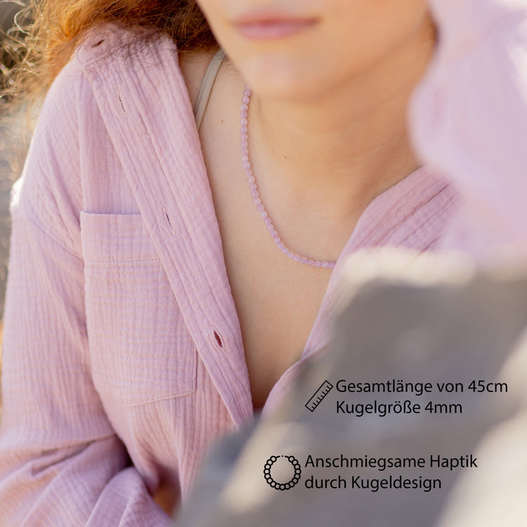 Kunzit Kugelkette | Ø 4mm mit 925er Silber Verschluss | 45cm