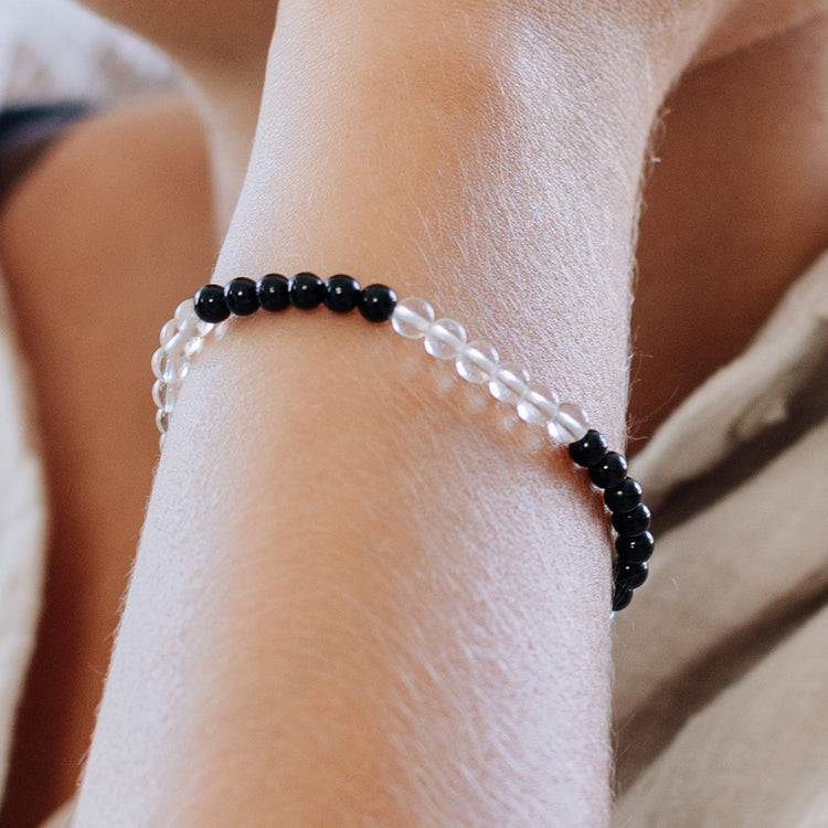 Rock crystal+Tourmaline/Schorl Mini Bead Bracelet | 4 mm