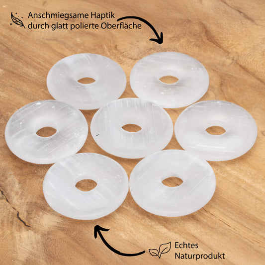 Selenite Donut Pendant | 30 mm Pendant + Cotton Cord