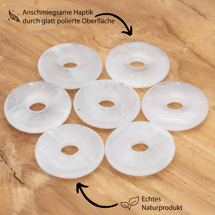 Selenite Donut Pendant | 30 mm Pendant + Cotton Cord