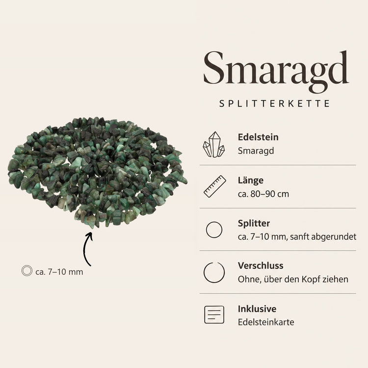 Steckbrief Smaragd Splitterkette – Splitter ca. 7–10 mm