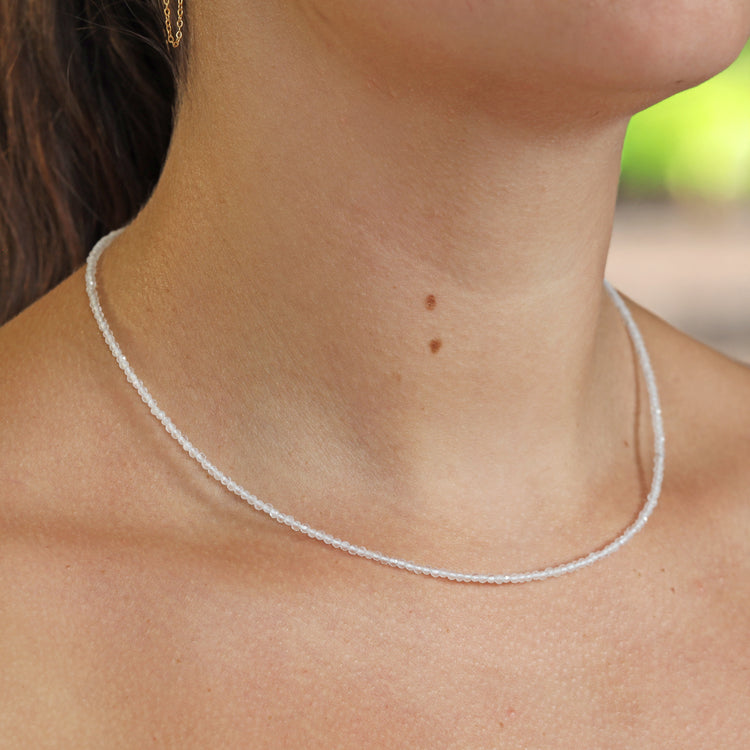 Bergkristall 2 mm Perlenkette facettiert | 45 cm + Silberverschluss