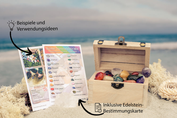 Edelstein Set in Schatzkiste | Bunter Trommelstein Mix | Größe M
