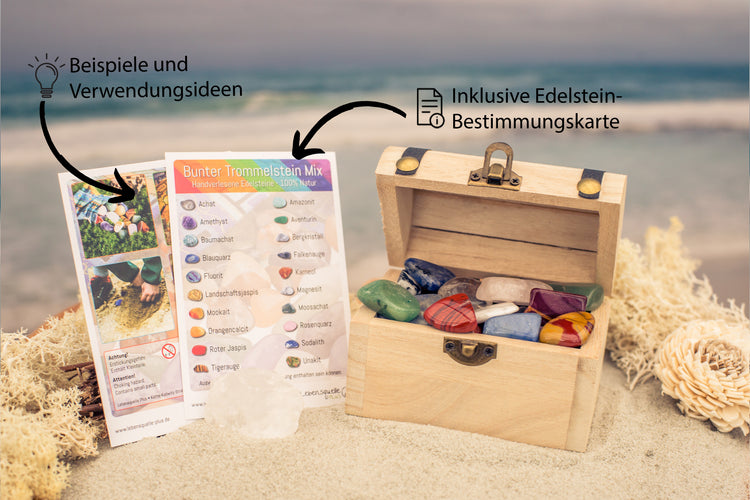 Edelstein Set in Schatzkiste | Bunter Trommelstein Mix | Größe L