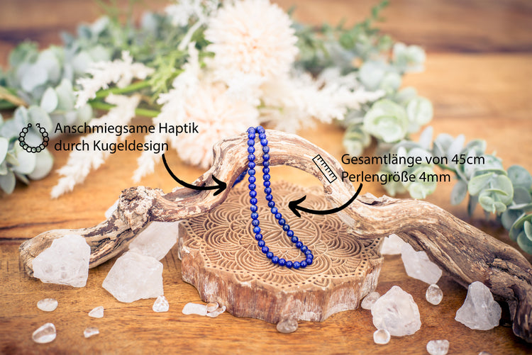 Lapislazuli Kugelkette | Ø 4mm mit 925er Silber Verschluss | 45cm