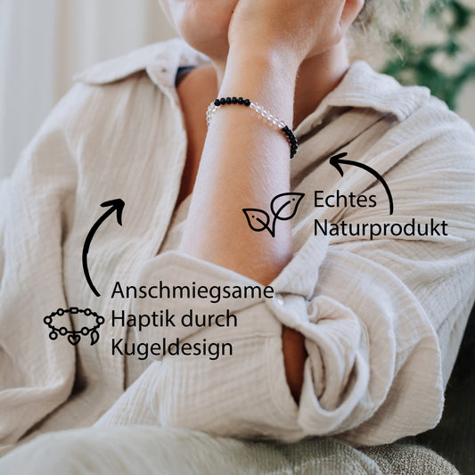 Bergkristall+Turmalin/Schörl Mini-Kugelarmband | 4 mm