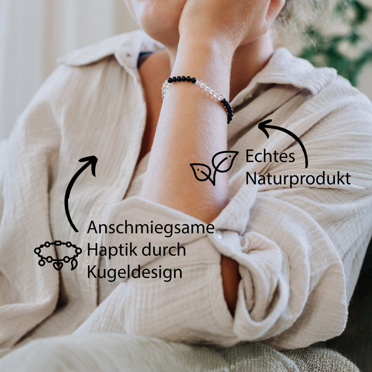 Bergkristall+Turmalin/Schörl Mini-Kugelarmband | 4 mm