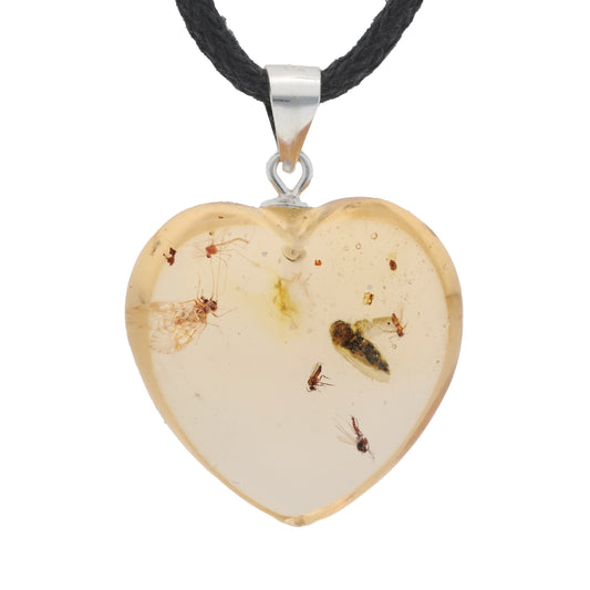 Bernstein Herzanhänger | 925er Silberöse | Unikat mit 6 Einschlüssen (2 große Insekten)