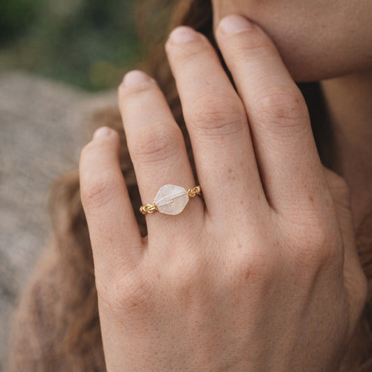 Bergkristall Ring mit Kupferdraht – Sternschliff, Ø 20 mm