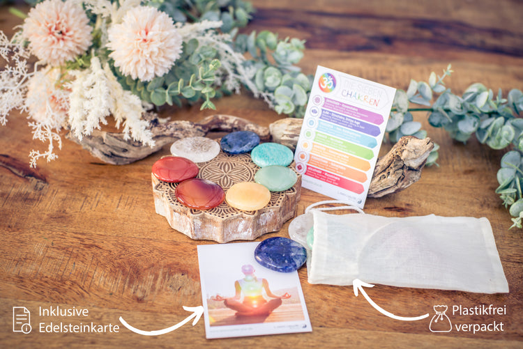 Chakra Steine-Set | 7 Scheibensteine im Baumwollbeutel