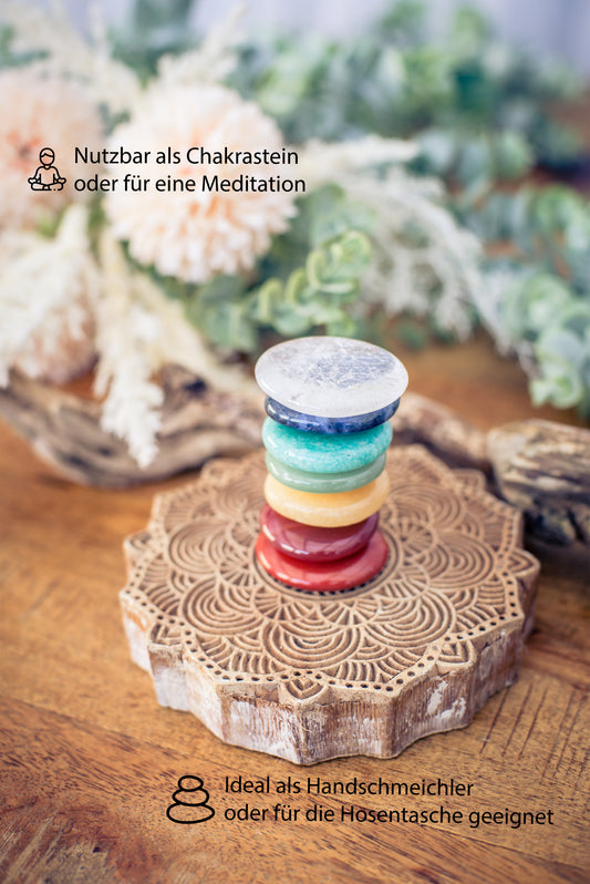 Chakra Steine-Set | 7 Scheibensteine im Baumwollbeutel