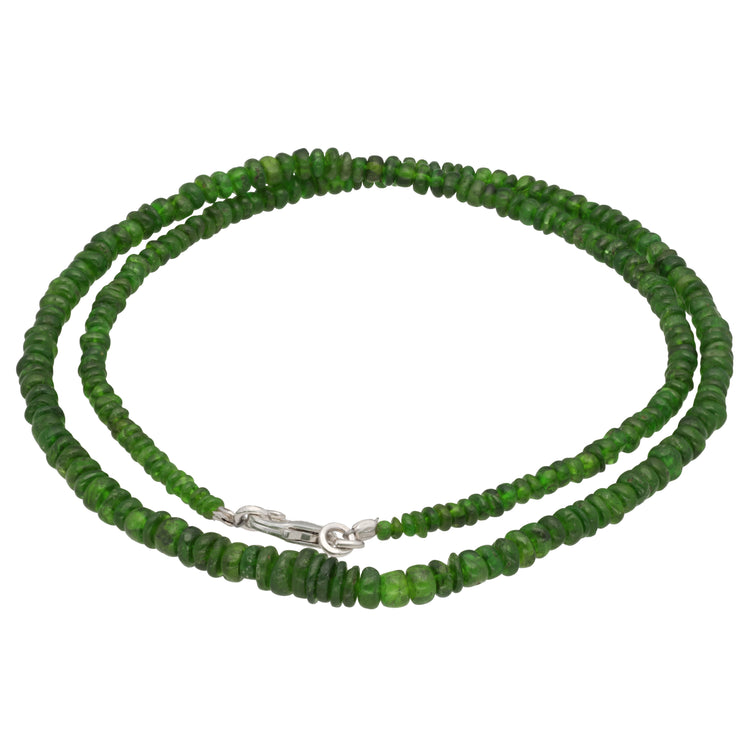 Chromdiopsid Perlenkette facettiert I 45cm I Hochwertige Edelsteinkette mit 925er Silber Verschluss