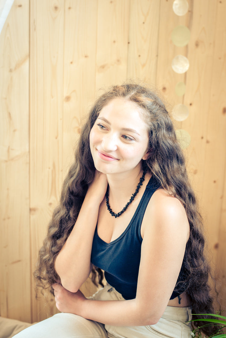 Turmalin, schwarz (Schörl) Splitterkette | 45cm mit Verschluss