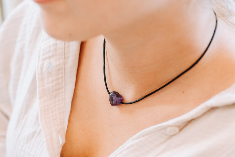 Herzanhänger "Goldenes Dreieck" Amethyst + Bergkristall + Rosenquarz