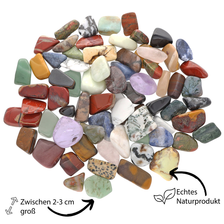 Bunter Trommelstein Mix | Mit farbenfrohem Beutel | Größe L