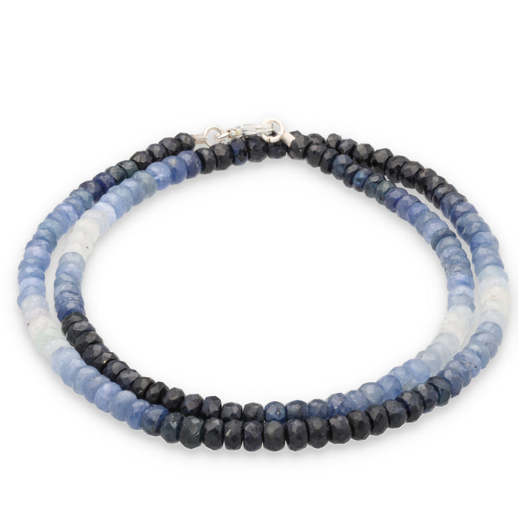 Saphir Perlenkette facettiert | 45 cm + 925er Silber Verschluss