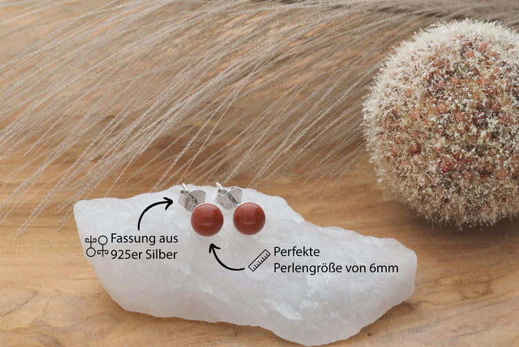 Jaspis, rot Ohrstecker 6 mm | 925er Silber