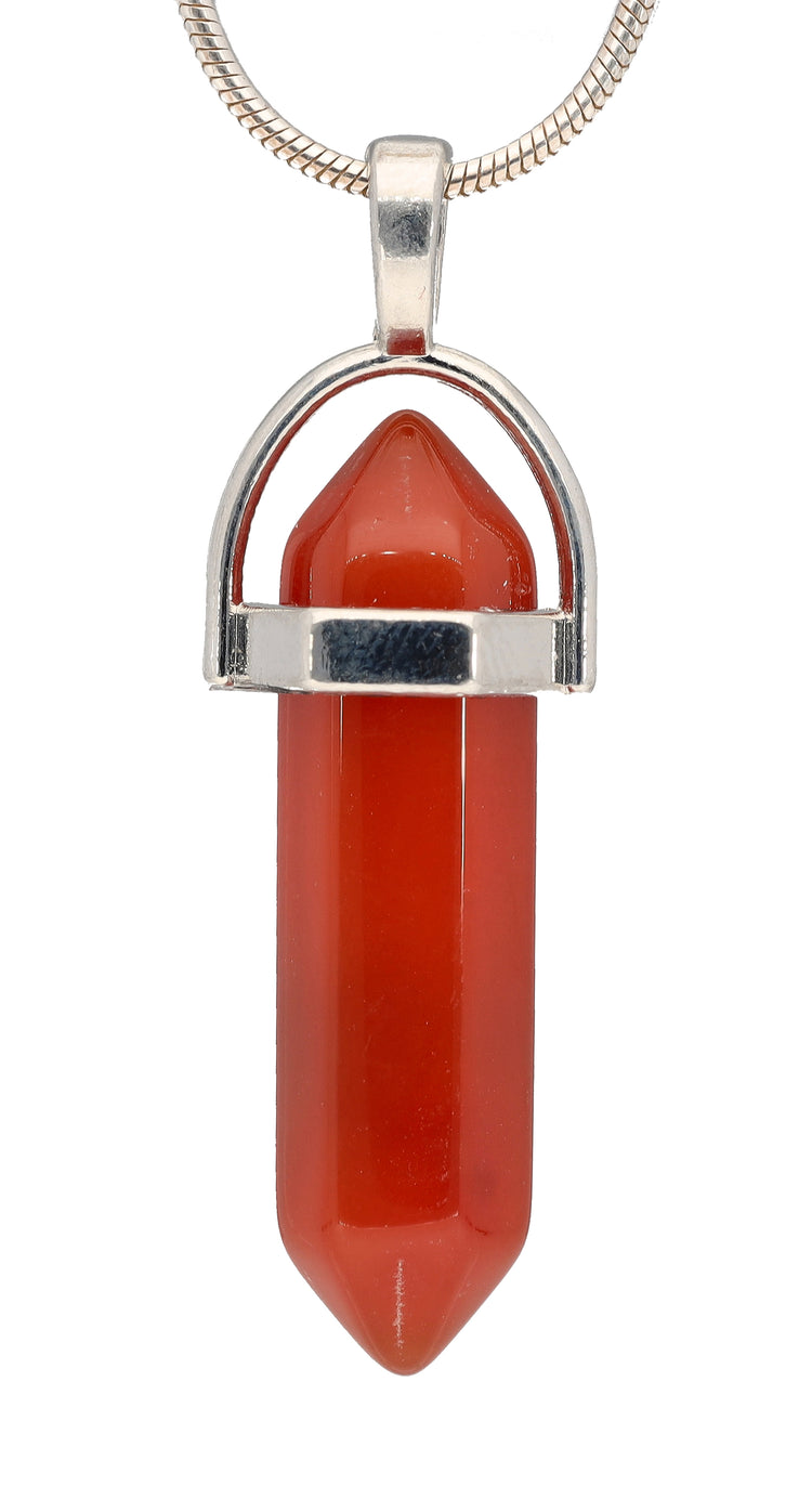 Karneol | Doppelspitze, gefasst | silberfarbene Öse