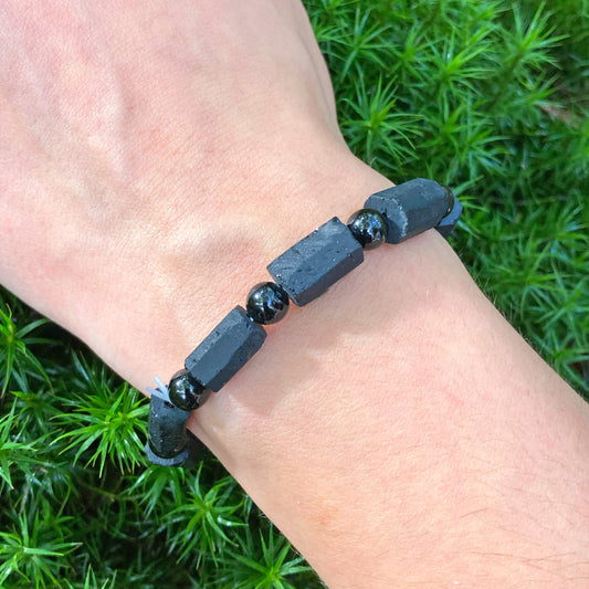 Kristallarmband mit Kugelelement 19 cm | Turmalin, schwarz | 6 mm Perlen