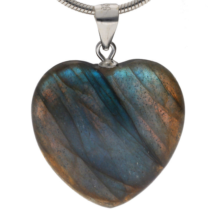 Ciondolo a cuore in Labradorite | 2x2 cm + occhiello in argento 925