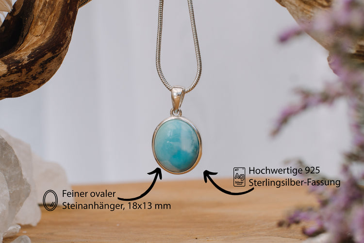 Collana con ciondolo in larimar con doppia punta e perline Collana con ciondolo in larimar con doppia punta e perline