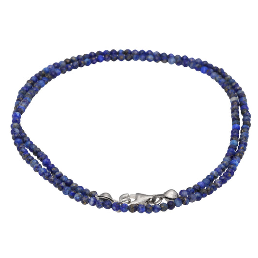 Lapislazuli 2 mm Perlenkette facettiert | 45 cm + Silberverschluss
