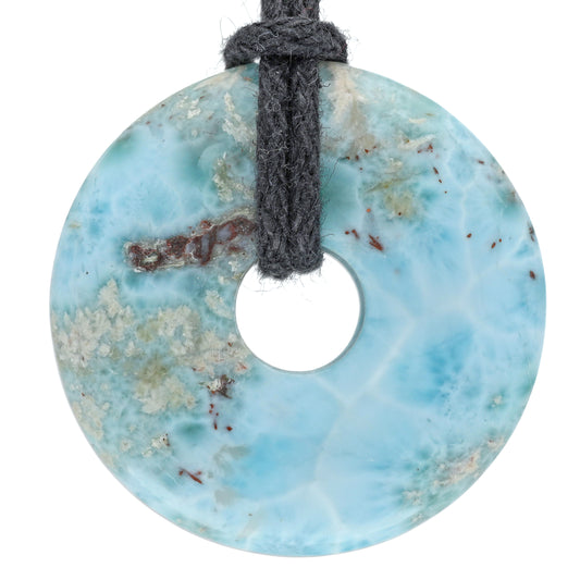 Larimar Donut mit Einschluss | 30 mm Anhänger + Baumwollband