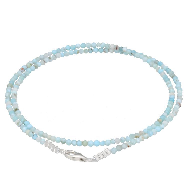 Larimar 2 mm Perlenkette facettiert | 45 cm + Silberverschluss