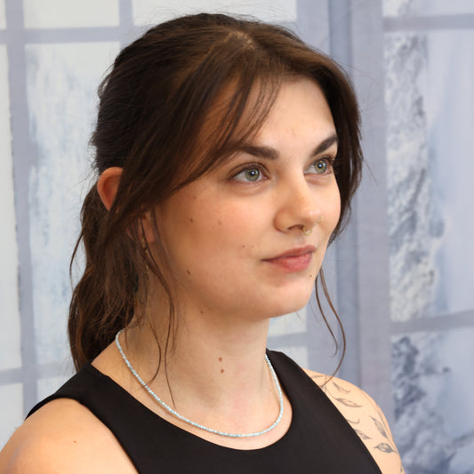 Larimar 2 mm Perlenkette facettiert | 45 cm + Silberverschluss