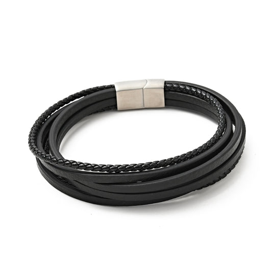 Lederarmband Herren mehrreihig — Rindsleder, 25,5 cm, Magnetverschluss