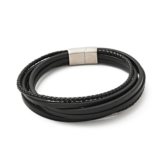 Lederarmband Herren mehrreihig — Rindsleder, 25,5 cm, Magnetverschluss