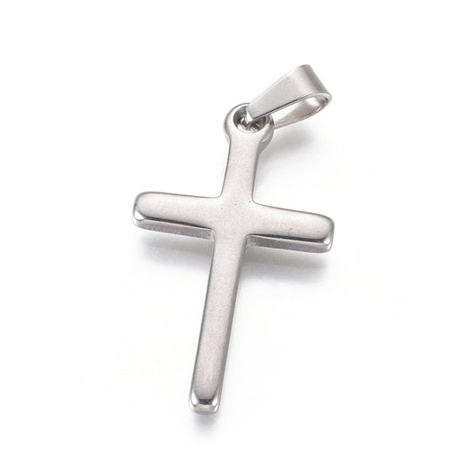 Kreuz Anhänger Edelstahl silberfarben, 33 mm
