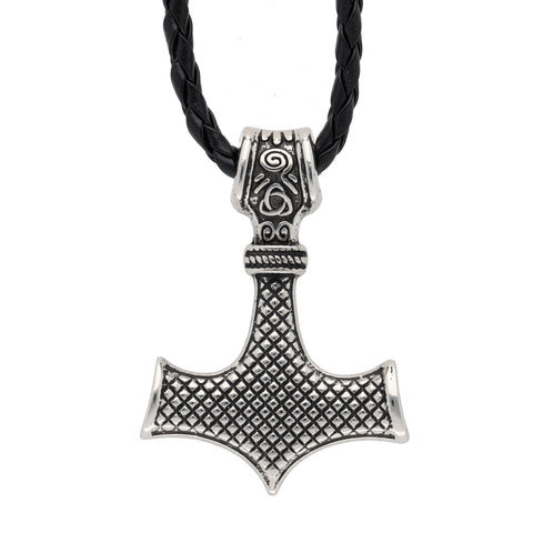 Thorshammer-Anhänger Mjölnir — geflochtenes Kunstlederband, 60 cm