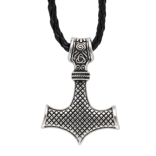 Thorshammer-Anhänger Mjölnir — geflochtenes Kunstlederband, 60 cm